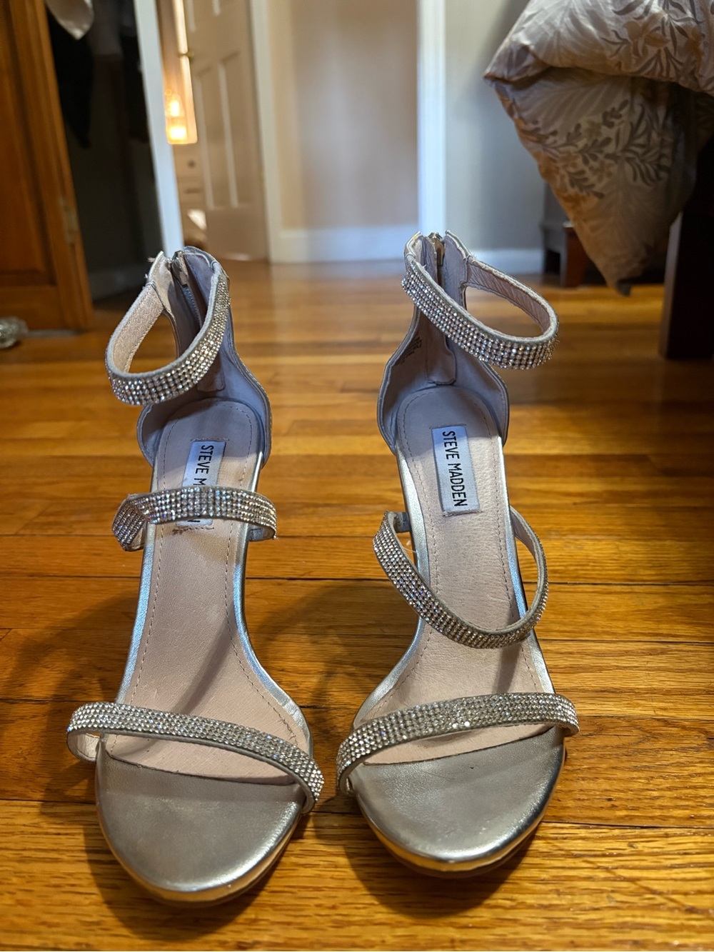 Steve Madden Silver Crystal-Strap High Heel Sandals